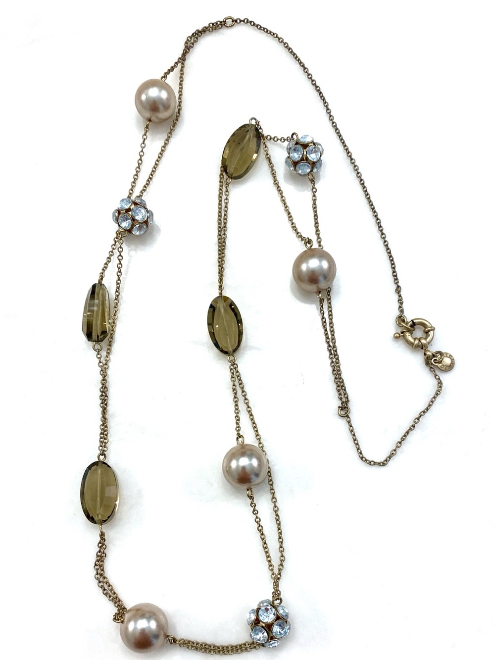 J. Crew Gold-Tone Long Necklace with Blush Pearls and Smoky Beads